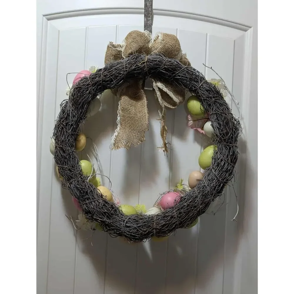 Easter Bunny Eggs Wreath Spring Flowers Vines Door Wall Holiday Decor 18